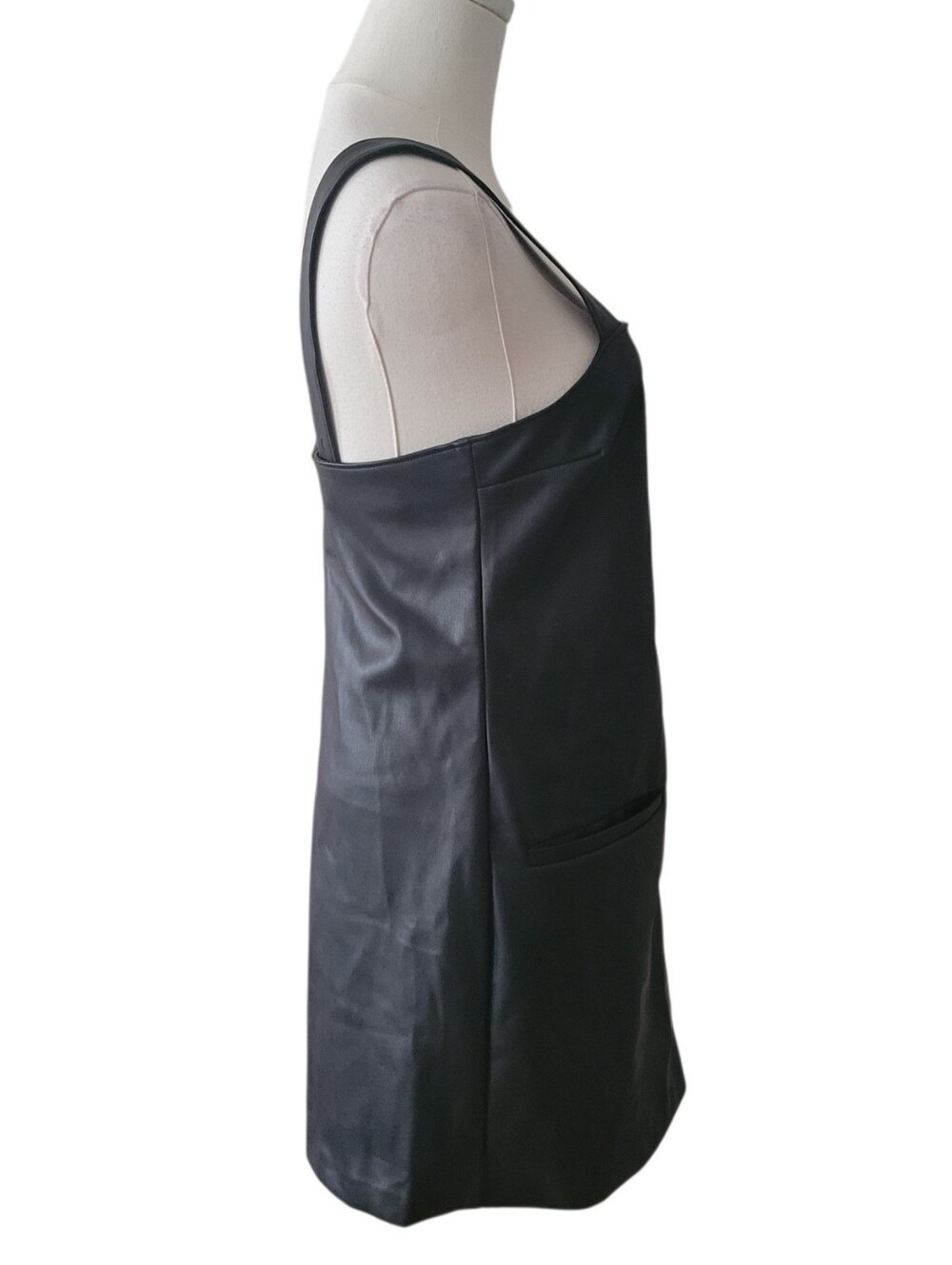 Abercrombie & Fitch Black Faux Leather Overalls Mini Dress Size Small - Picture 4 of 6